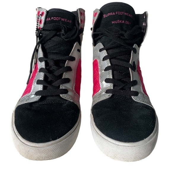 Supra Muska 001 High Top Skater Shoe Sneaker Leather Suede Pink Silver Black 9 - Picture 3 of 15